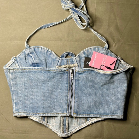 PrettyLittleThing Denim Bustier Crop Top - Picture 2 of 3
